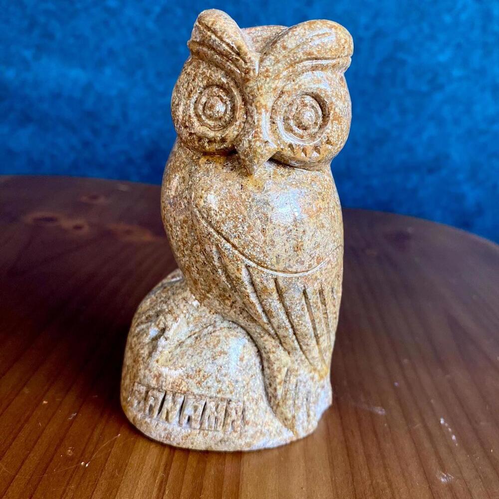 Vintage Carved Stone Owl  Sculpture Shelf Sitter Bird Figurine